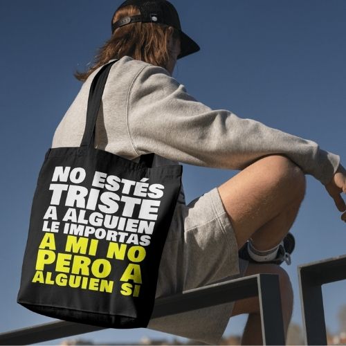 tote bag triste Tote Bag Mensaje Anti-Tristeza